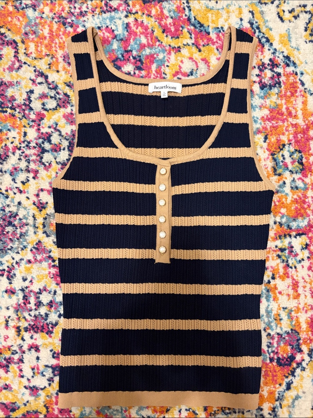 Heartloom Navy and Tan Striped Tank Top